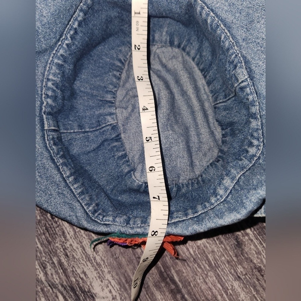 Denim Bucket Hat with Floral Patch - Blue - Picture 4 of 6